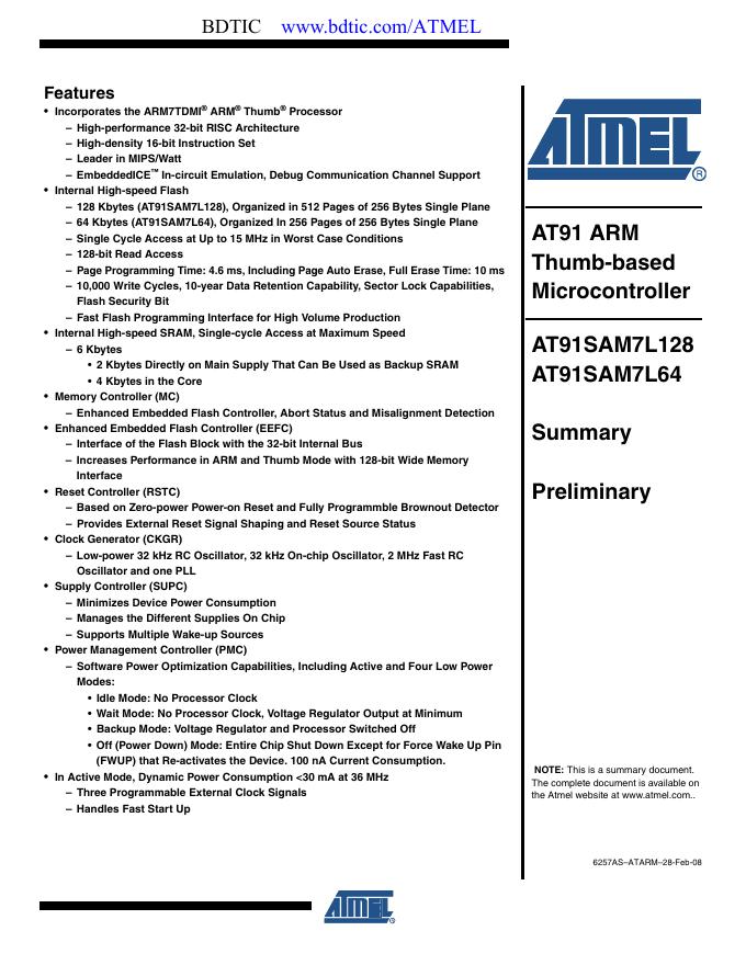 ATMEL AT91SAM7L64 数据手册 (1)(1)