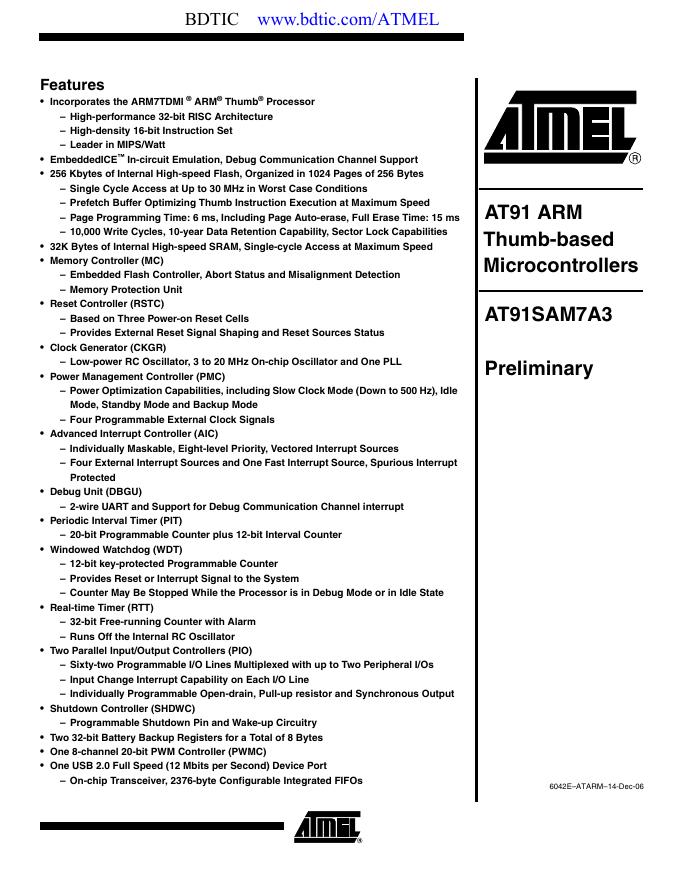 ATMEL AT91SAM7A3 数据手册 (1)(1)