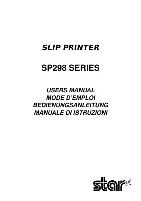 star SP298 SERIES SLIP PRINTER 用户手册