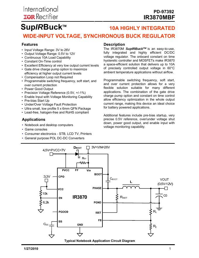 INTERNATIONAL IOR RECTIFIER IR3870MBF 数据手册