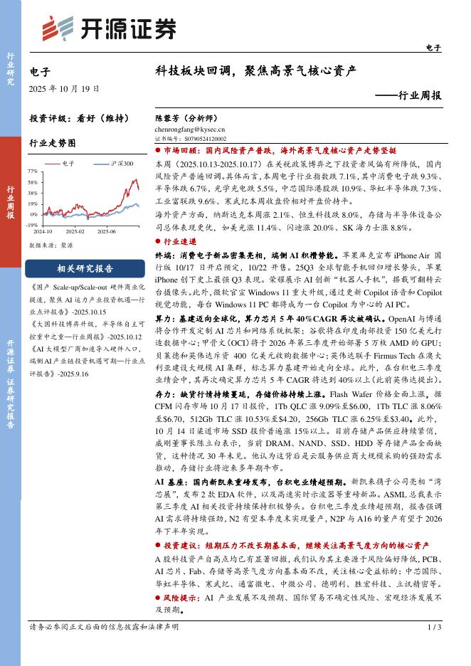 开源证券：电子行业周报：科技板块回调，聚焦高景气核心资产海报