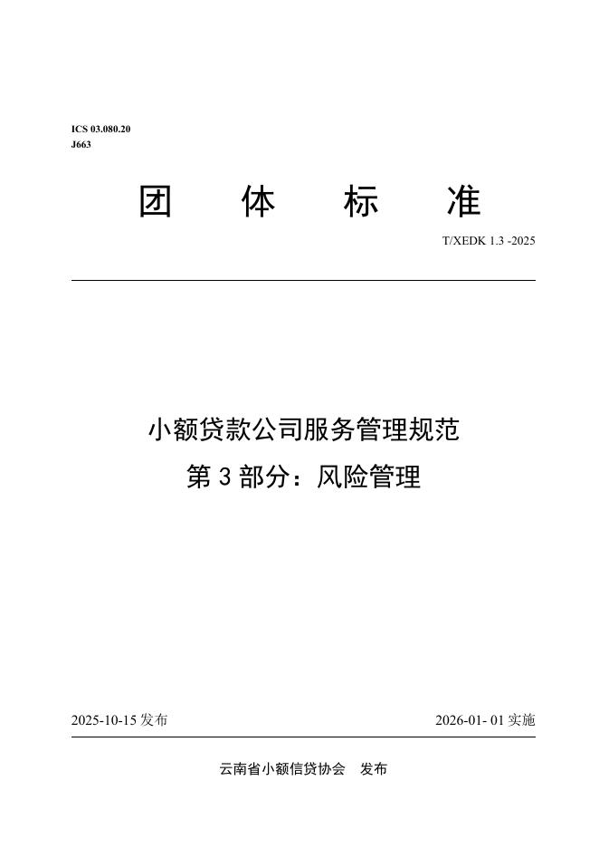 T/XEDK 1.3-2025 小额贷款公司服务管理规范 第3部分：风险管理