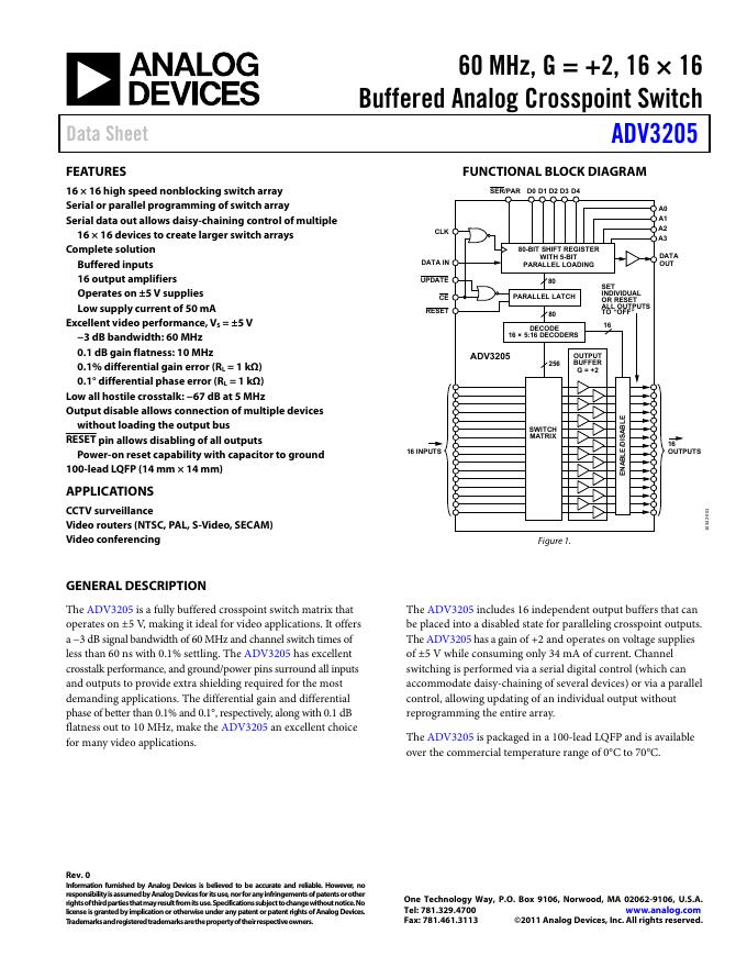 ANALOG DEVICES ADV3205 英文产品 数据手册 Rev 0