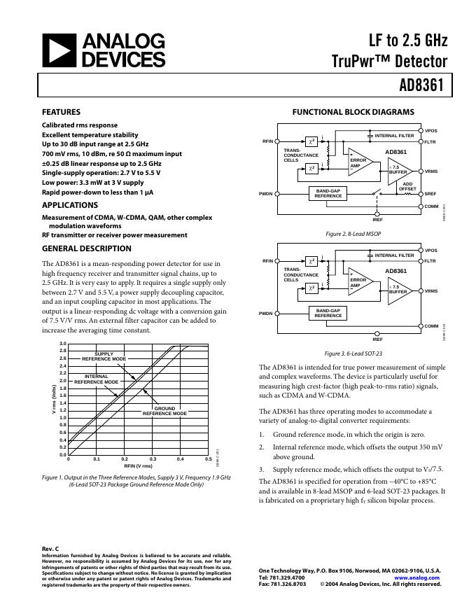 ANALOG DEVICES AD8361 英文产品 数据手册 Rev C