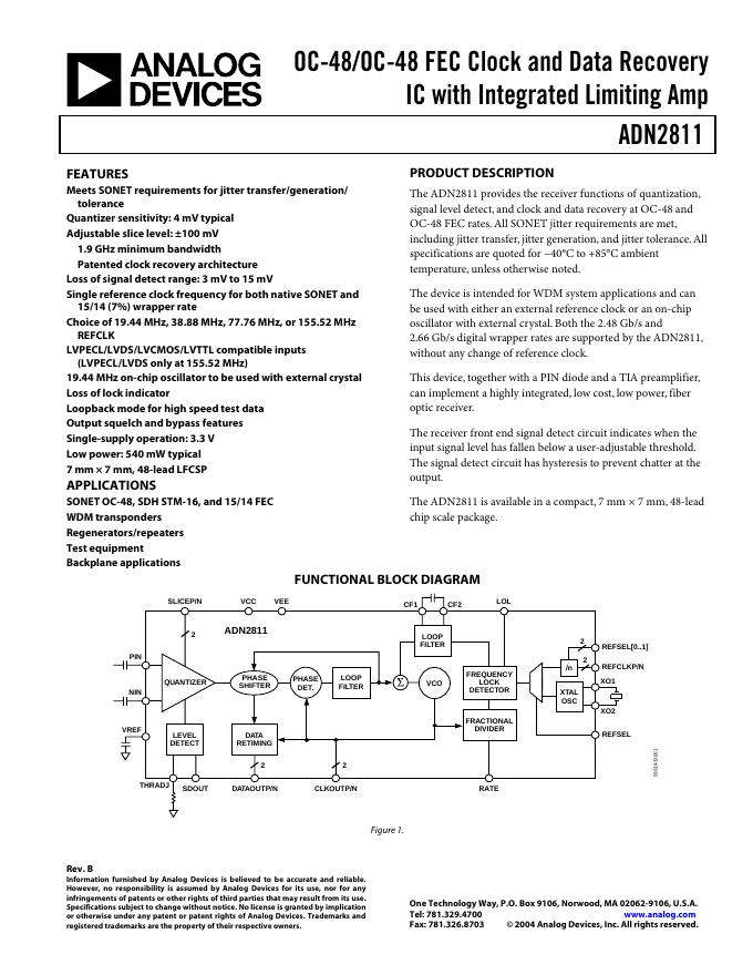 ANALOG DEVICES ADN2811 英文产品 数据手册 Rev B