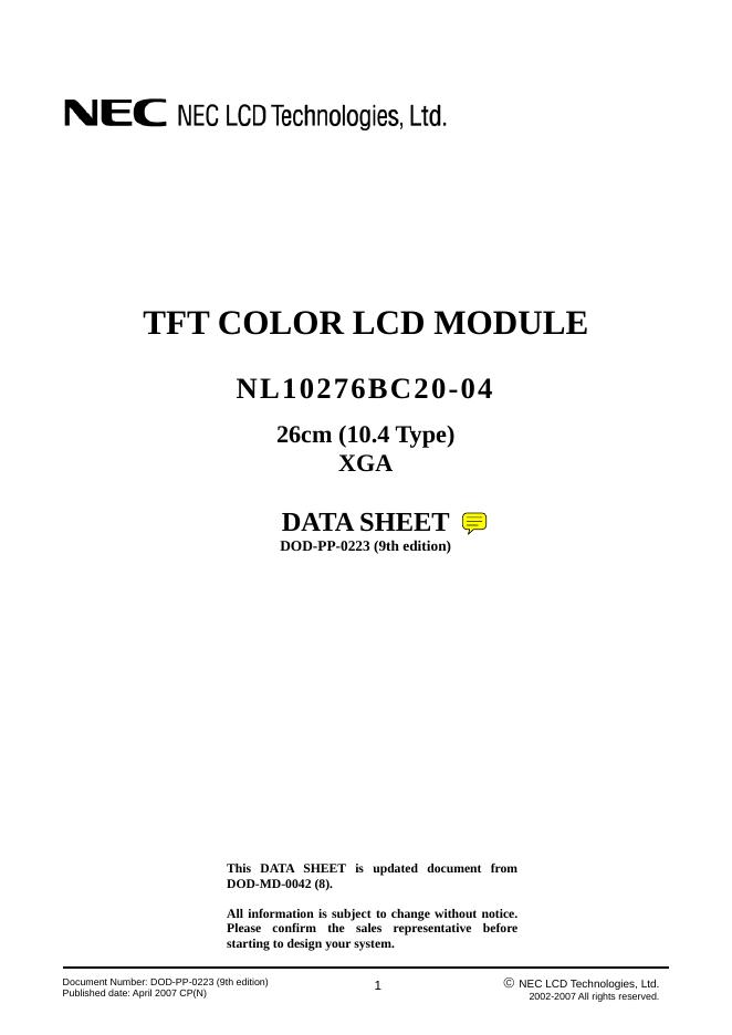 NEC NL10276BC20-04 数据手册
