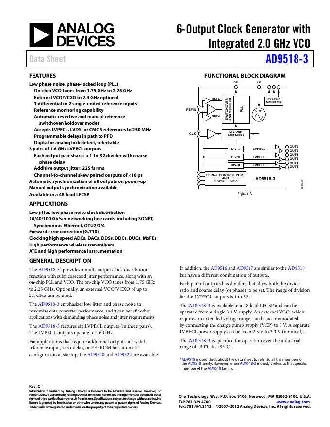 ANALOG DEVICES AD9518-3 英文产品数据手册