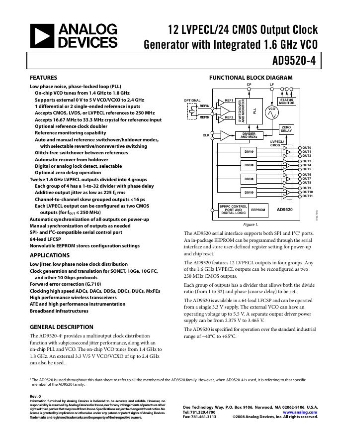 ANALOG DEVICES AD9520-4 数据手册
