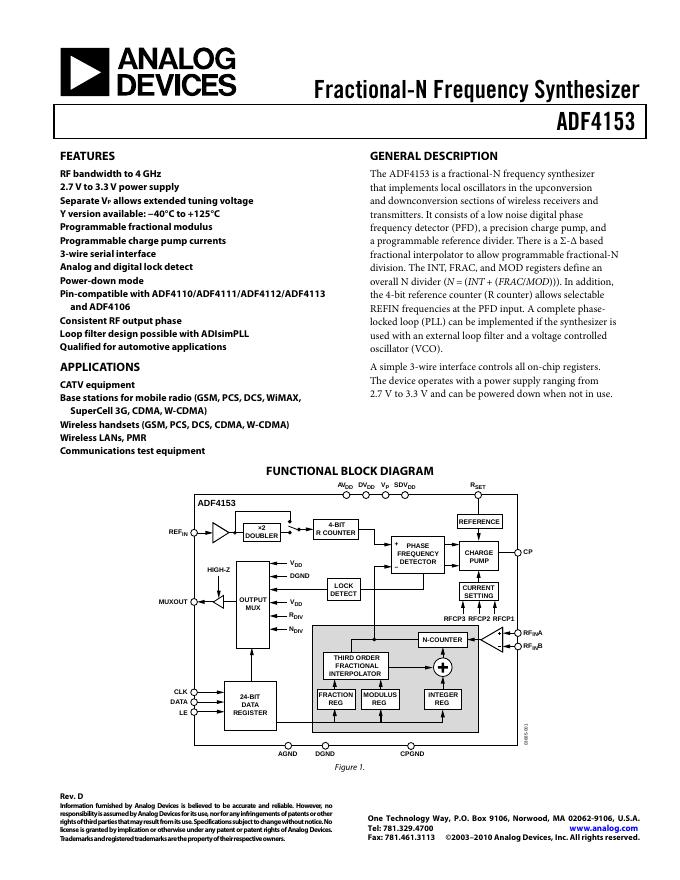 ANALOG DEVICES ADF4153 英文产品数据手册