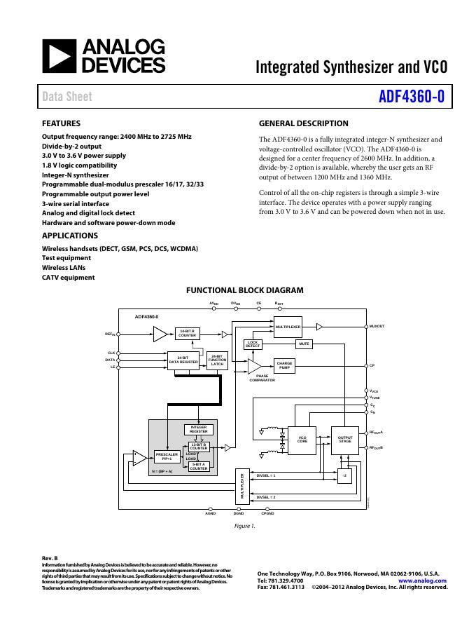 ANALOG DEVICES ADF4360-0 英文产品数据手册