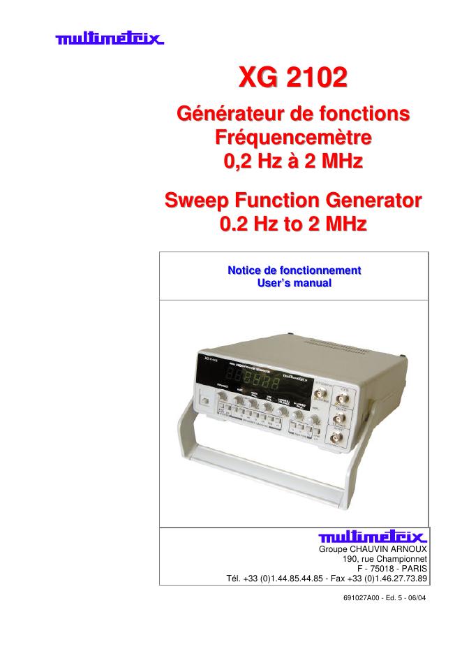 MULTIMETRIX XG 2102 用户手册