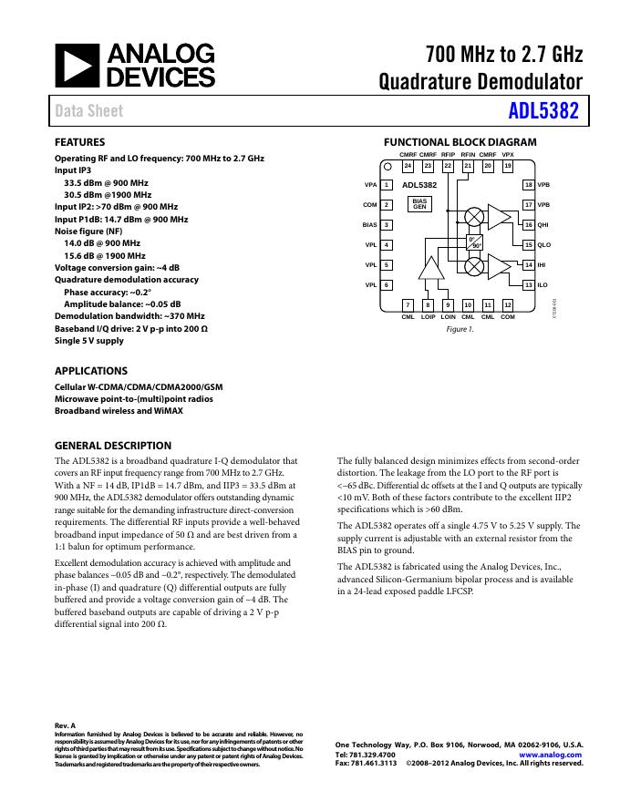 ANALOG DEVICES ADL5382 英文产品数据手册