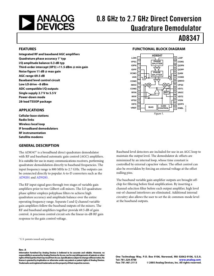 ANALOG DEVICES AD8347 英文产品数据手册