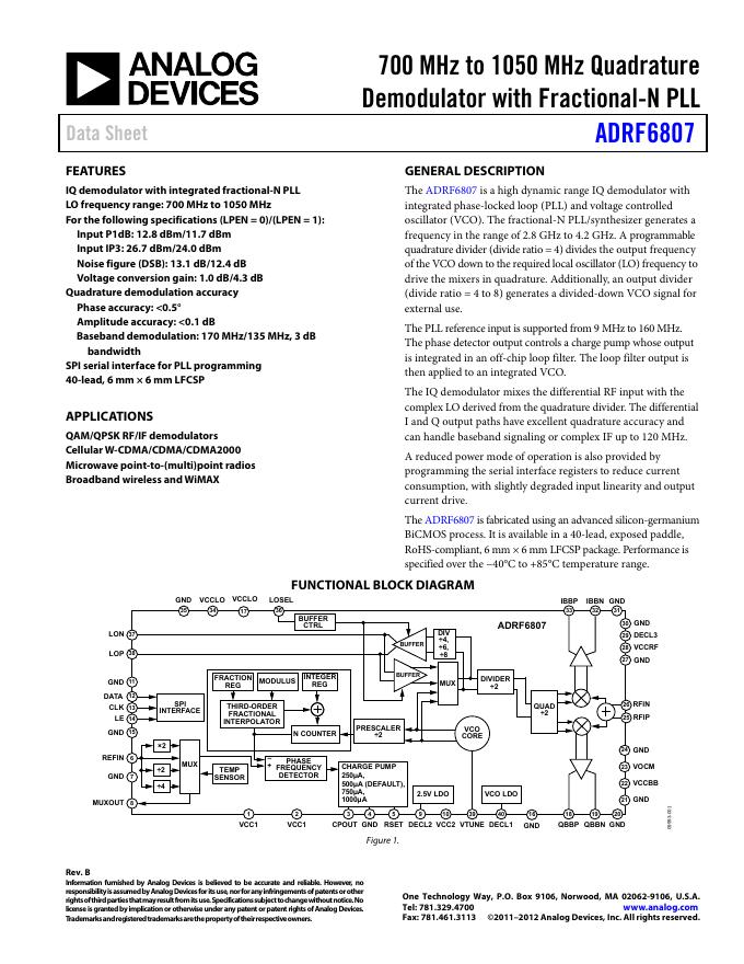 ANALOG DEVICES ADRF6807 英文产品数据手册