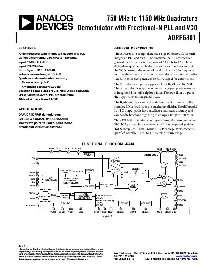 ANALOG DEVICES ADRF6801 英文产品数据手册 Rev 0