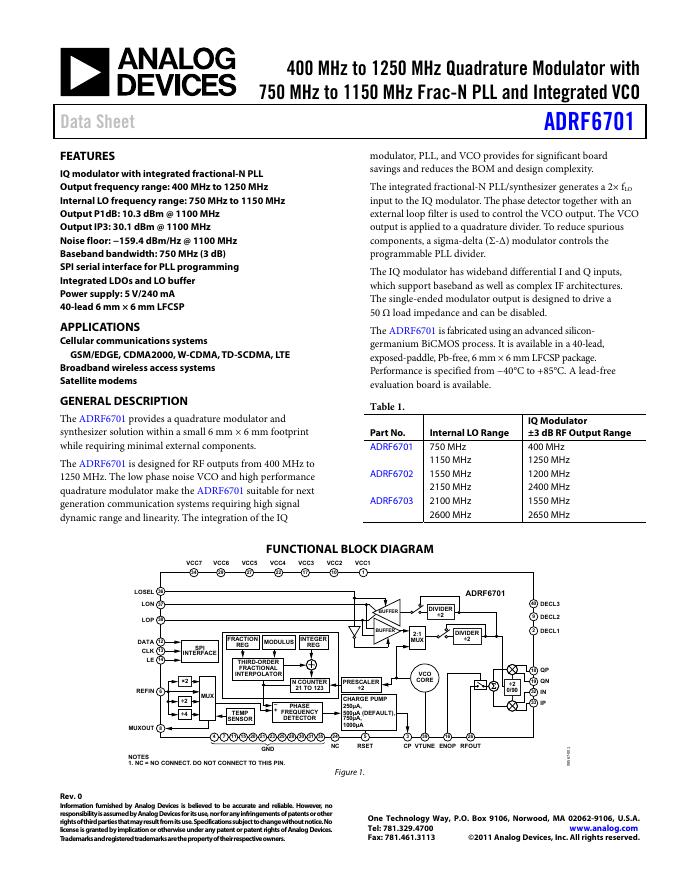 ANALOG DEVICES ADRF6701 英文产品数据手册