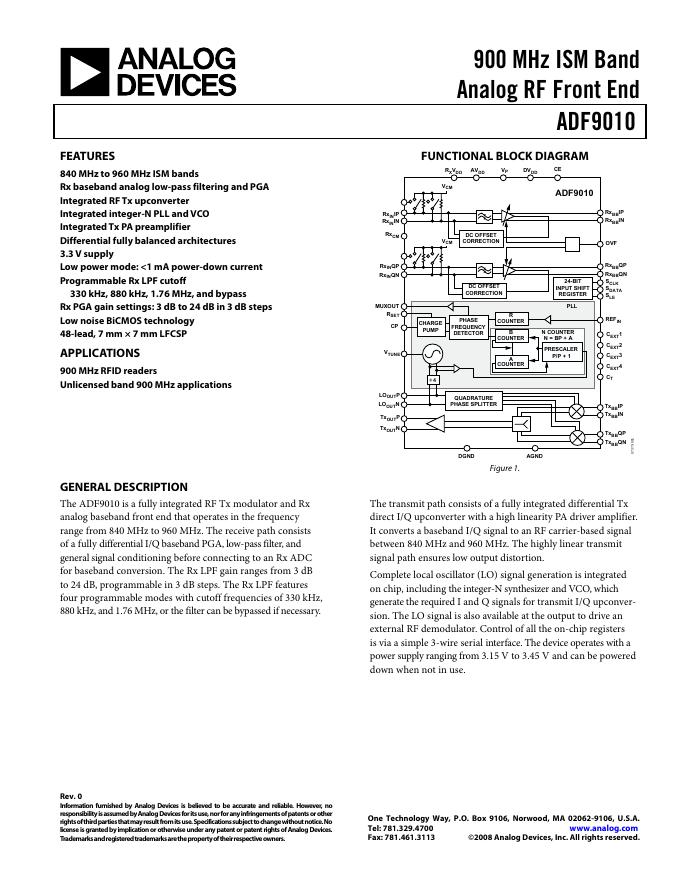 ANALOG DEVICES ADF9010 英文产品数据手册