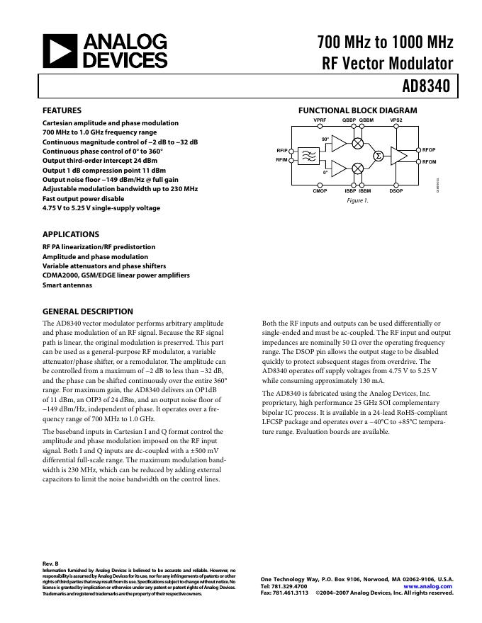 ANALOG DEVICES AD8340 英文产品数据手册