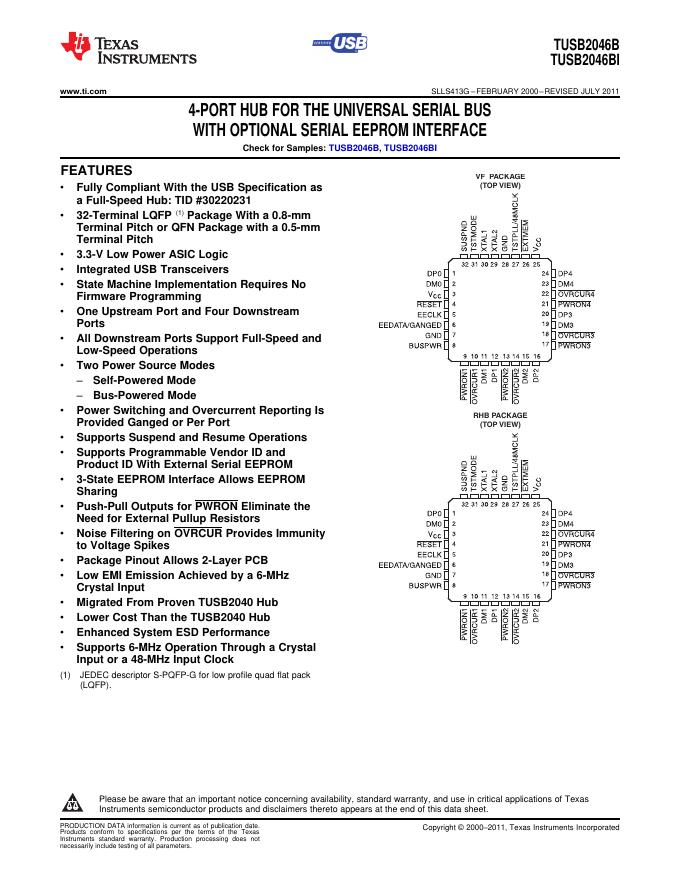 TEXAS INSTRUMENTS TUSB2046B TUSB2046BI数据手册