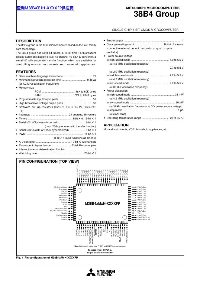MITSUBISHI MICROCOMPUTERS 38B4 Group 数据手册