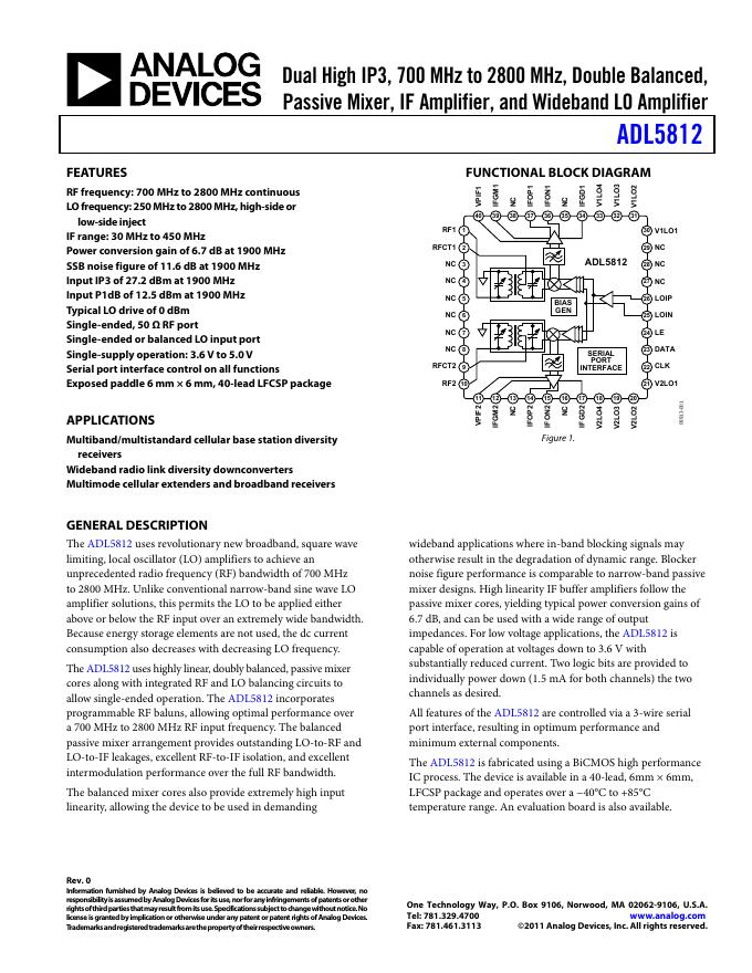 ANALOG DEVICES ADL5812 英文产品数据手册