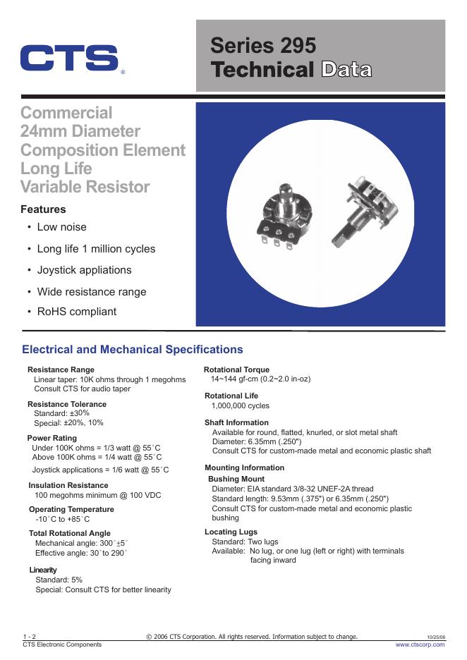 CTS Series 295 数据手册