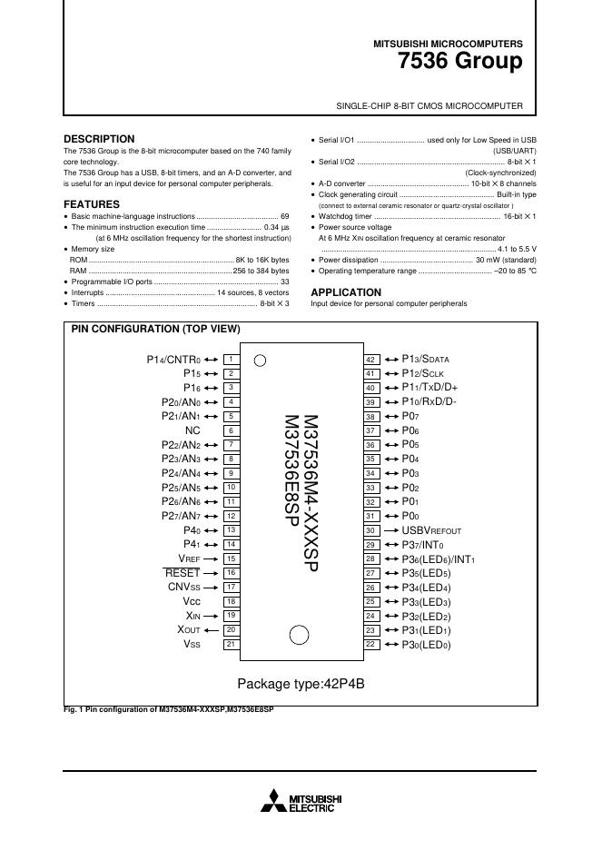 MITSUBISHI MICROCOMPUTERS 7536 Group 数据手册