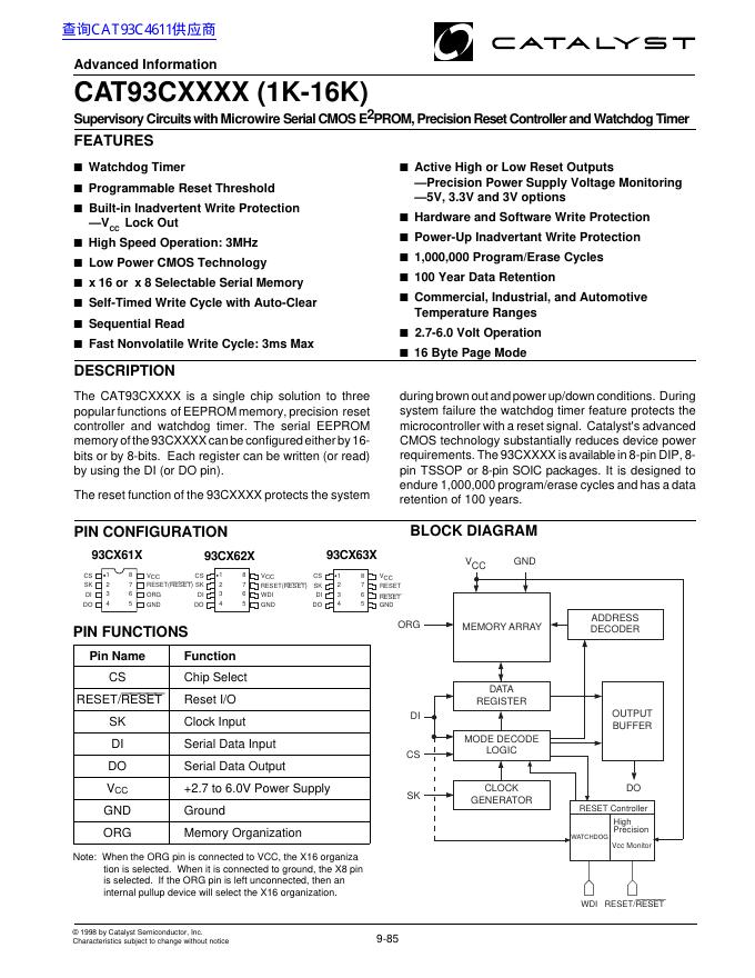 CATALYST CAT93CXXXX (1K-16K) 数据手册