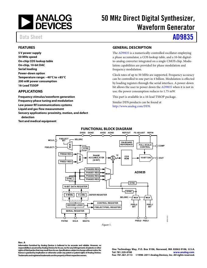 ANALOG DEVICES AD9835 英文产品数据手册 Rev A
