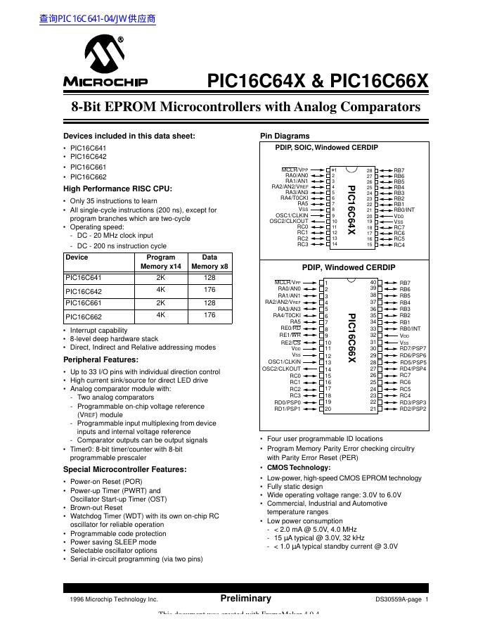 MICROCHIP PIC16C64X & PIC16C66X 数据手册