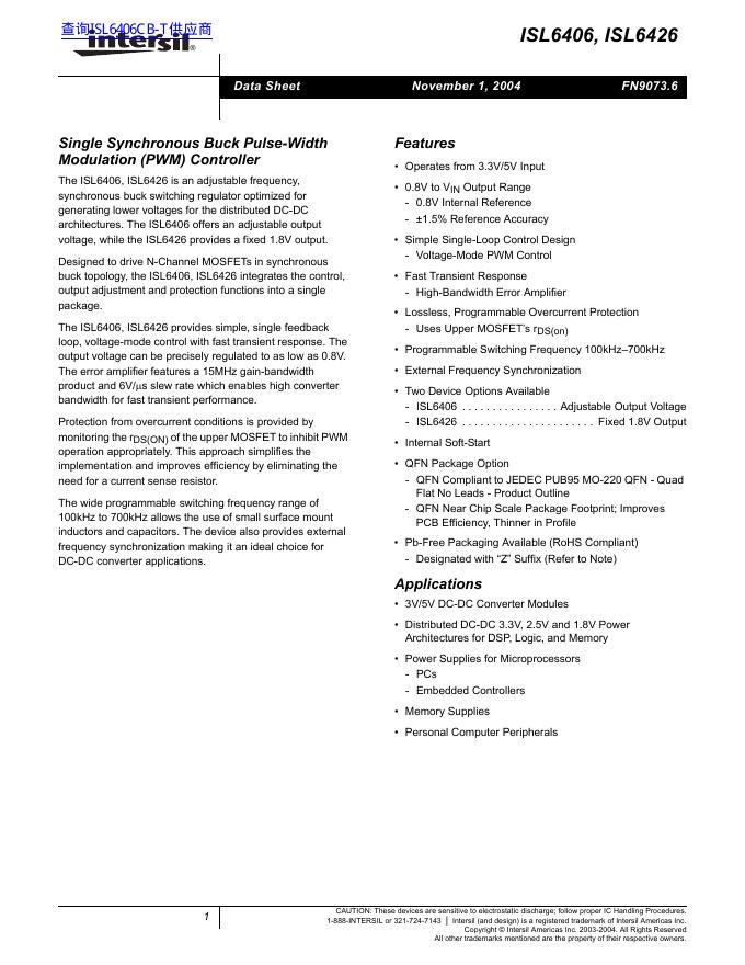 intersil ISL6406/ISL6426 数据手册