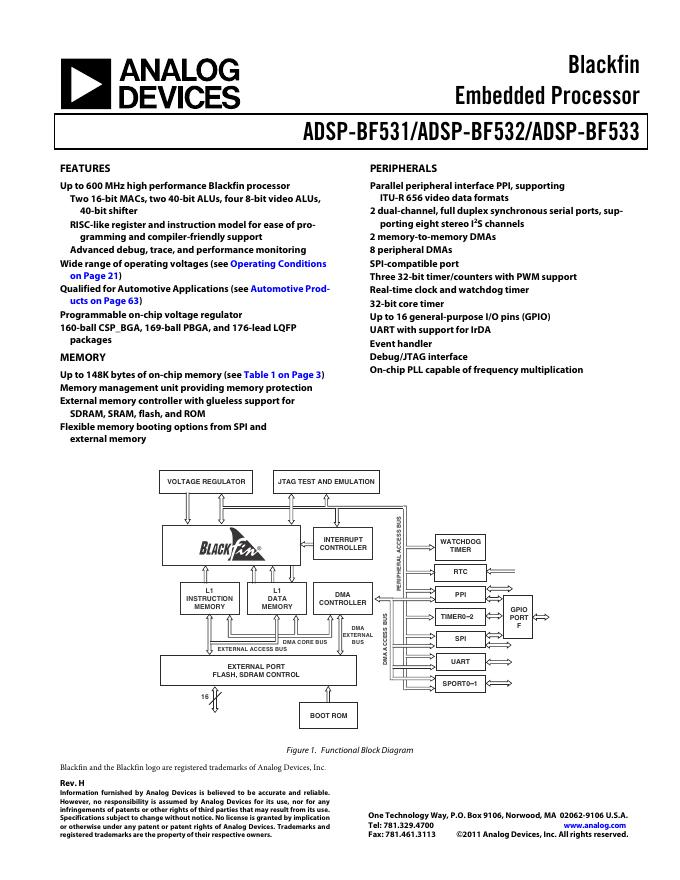 ANALOG DEVICES ADSP-BF531/ADSP-BF532/ADSP-BF533 英文产品 数据手册