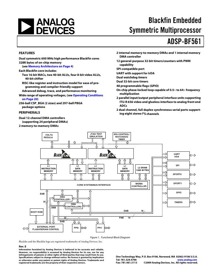 ANALOG DEVICES ADSP-BF561 英文产品 数据手册 Rev E