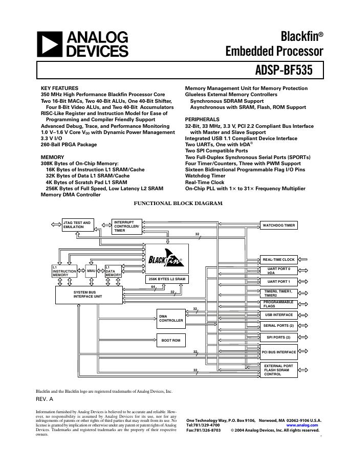 ANALOG DEVICES ADSP-BF535 英文产品数据手册 Rev A