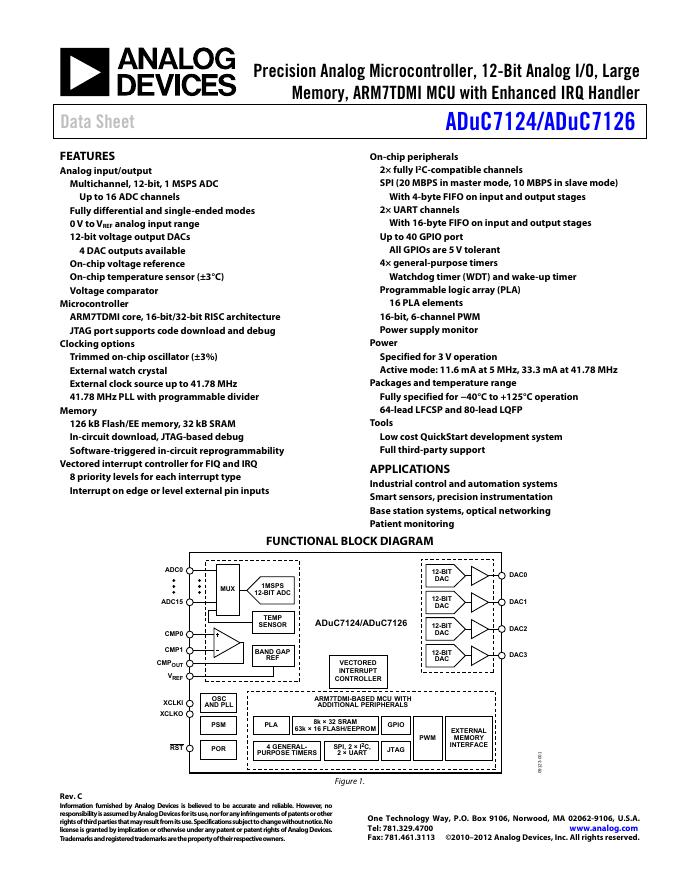 ANALOG DEVICES ADuC7126 英文产品 <em>数据</em>手册 Rev B