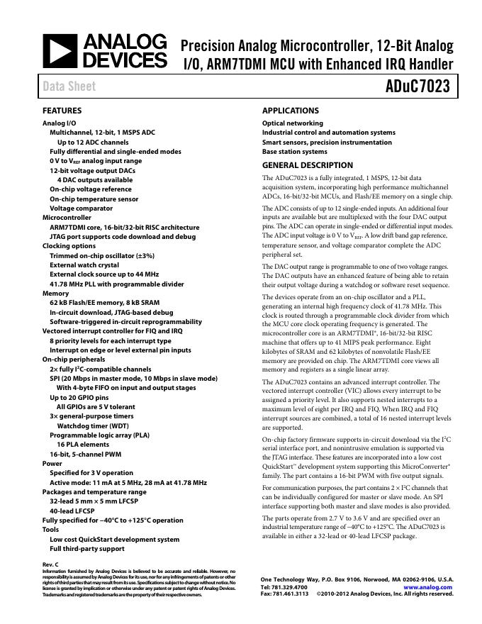 ANALOG DEVICES ADuC7023 英文产品数据手册 Rev B