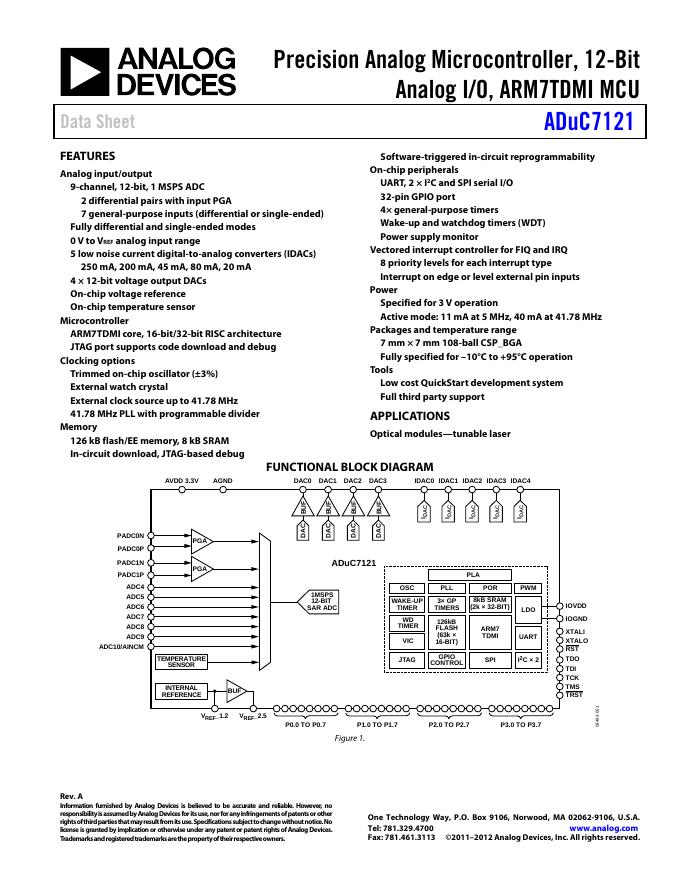 ANALOG DEVICES ADuC7121 英文产品 数据手册 Rev A