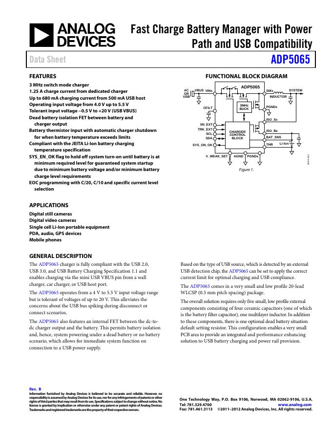 ANALOG DEVICES ADP5065 英文产品数据手册 Rev B