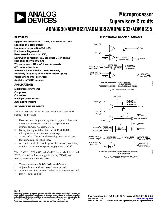 ANALOG DEVICES ADM8693 英文产品 数据手册 Rev B