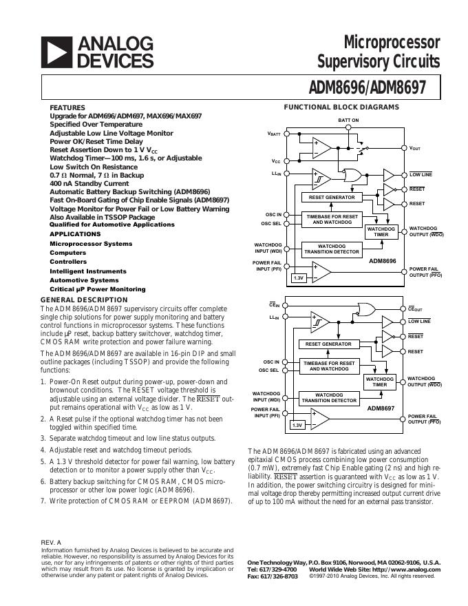 ANALOG DEVICES ADM8696 英文产品数据手册 Rev A