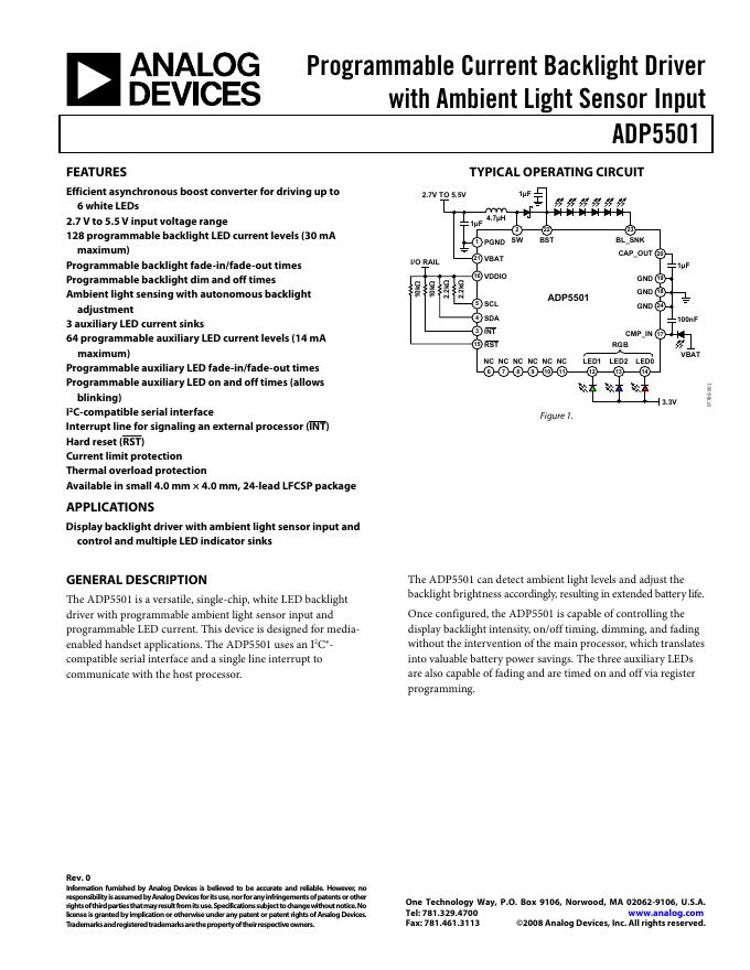 ANALOG DEVICES ADP5501 英文产品 数据手册 Rev 0