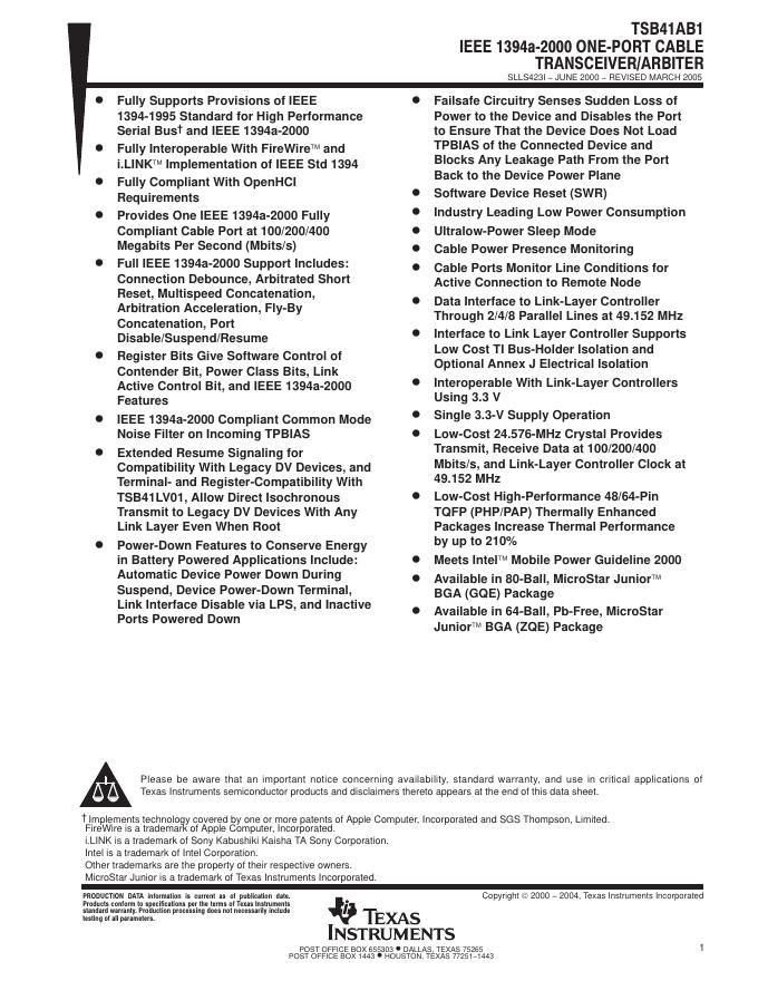 TEXAS INSTRUMENTS TSD41AB1 数据手册