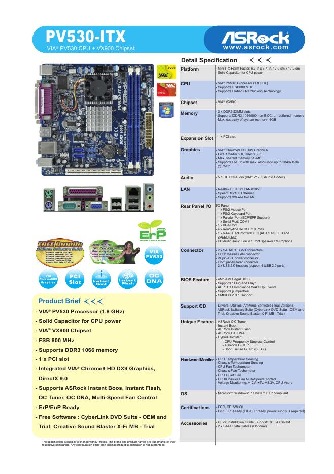 华擎 PV530-ITX 使用手册