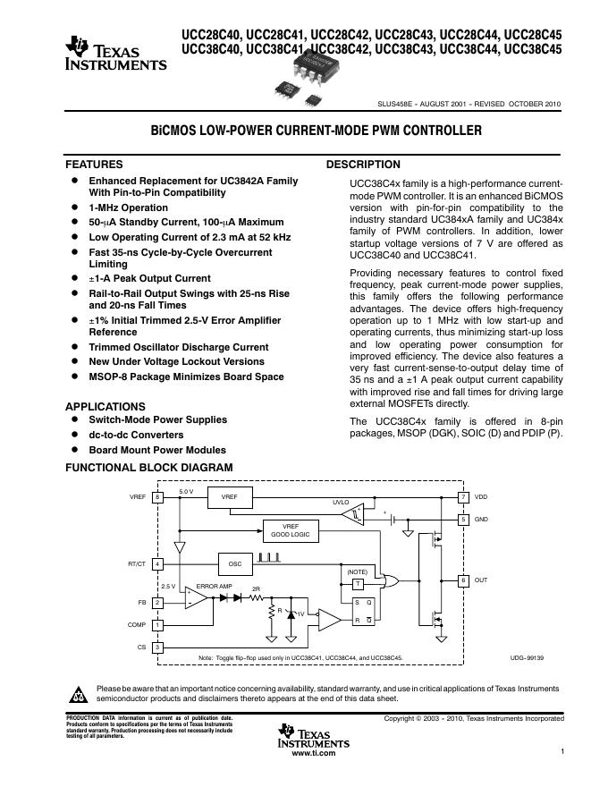 TEXAS INSTRUMENTS UCC28C40, UCC28C41, UCC28C42, UCC28C43, UCC28C44, UCC28C45 数据手册