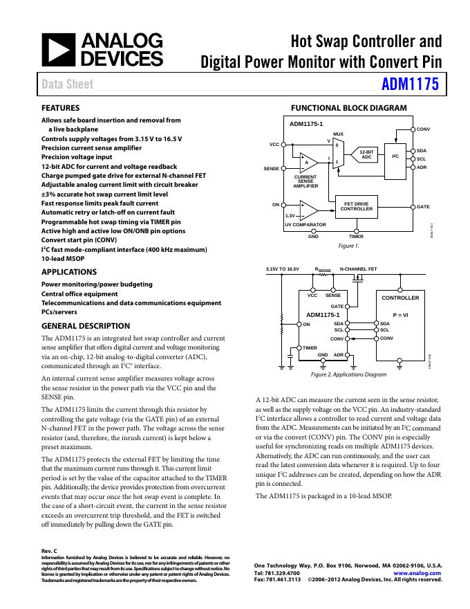 ANALOG DEVICES ADM1175 英文产品数据手册 Rev B