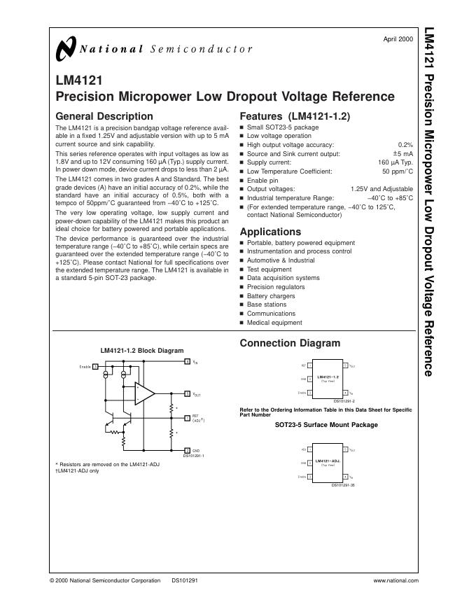 National Semiconductor LM4121 Precision Micropower Low Dropout Voltage Reference <em>数据</em>手册