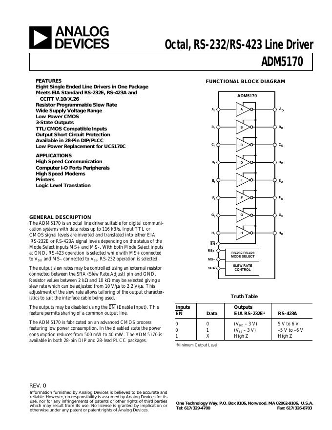 ANALOG DEVICES ADM5170 英文产品数据手册 Rev 0