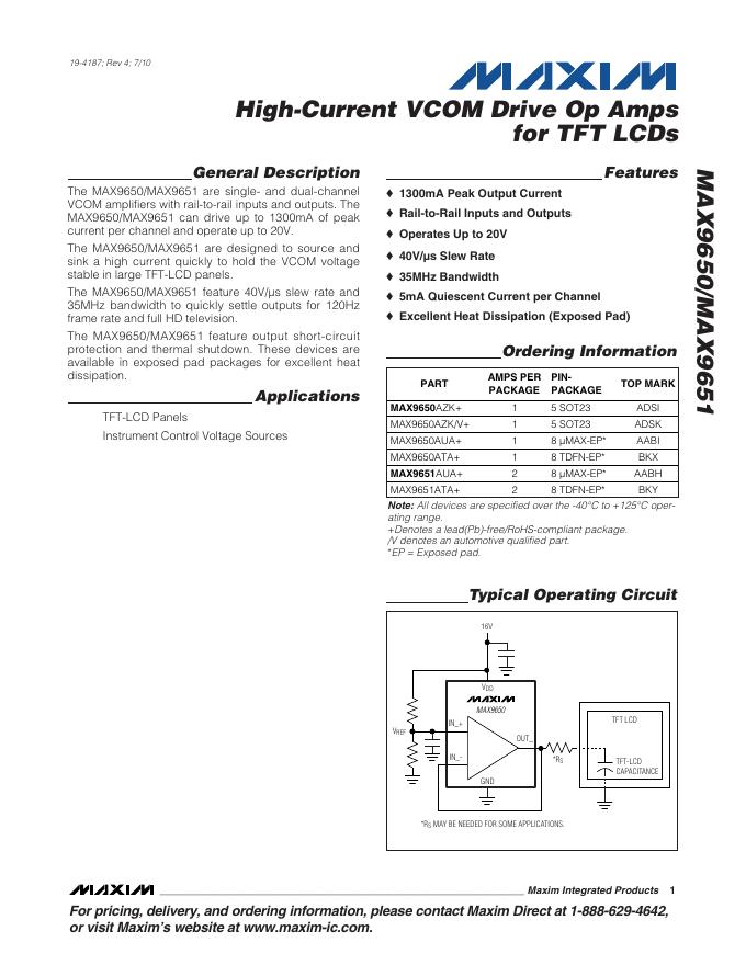 MAXIM MAX9650/MAX9651 数据手册