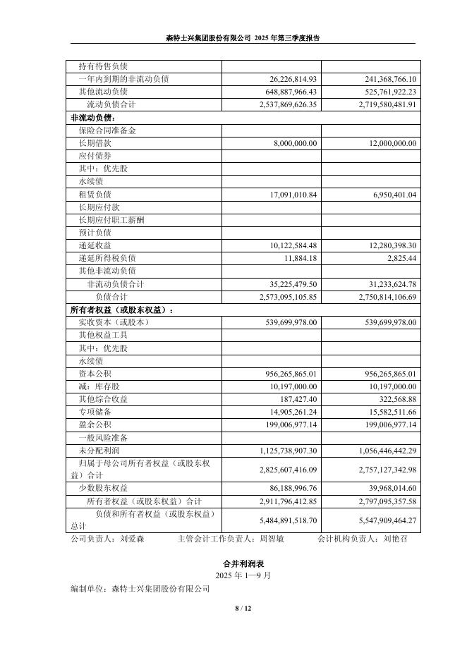 603098-森特股份：森特股份2025年第三季度报告_第8页