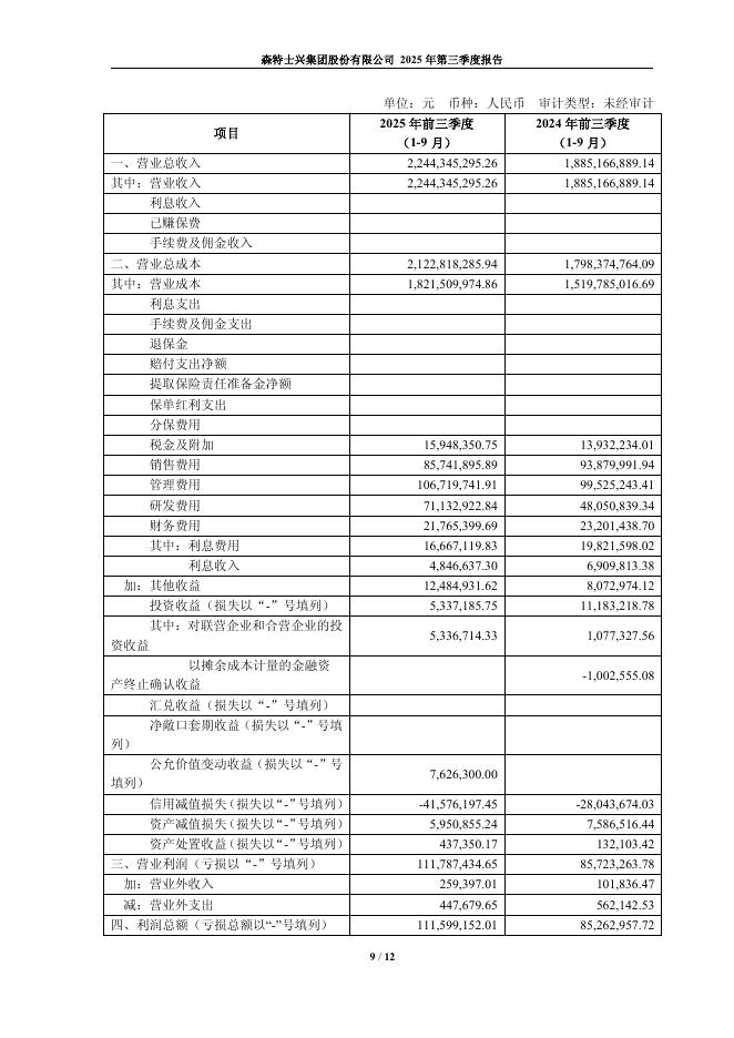 603098-森特股份：森特股份2025年第三季度报告_第9页